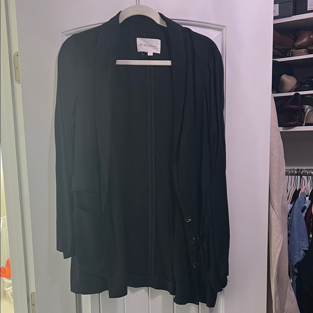 BCBGMaxAzria Black Open-Front Draped Blazer 100% rayon